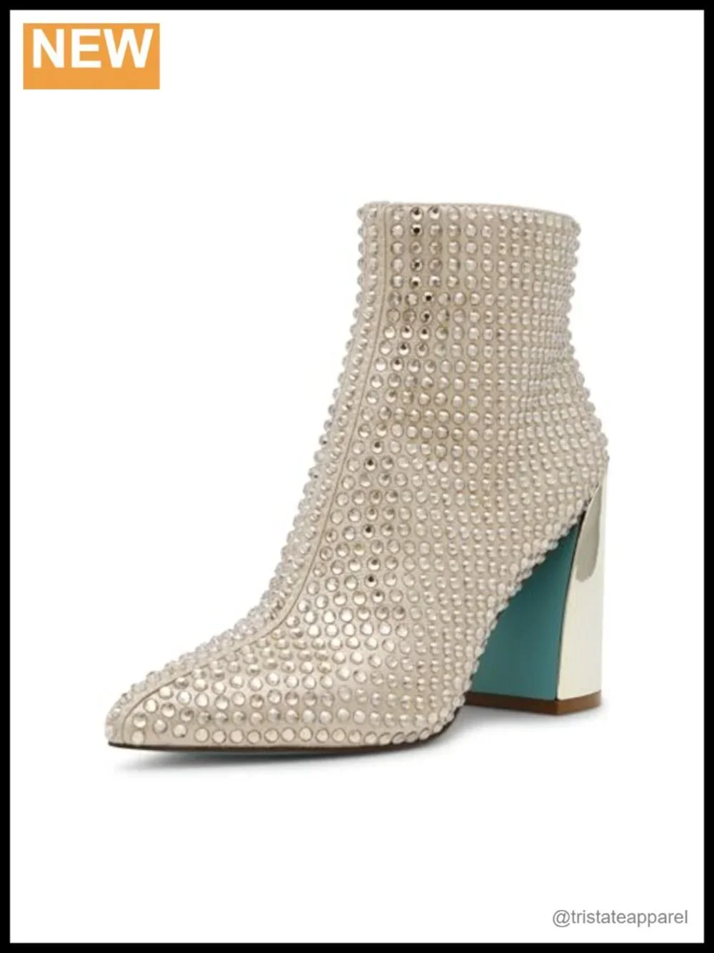 Rhinestone Ankle Booties with Block Heel and Zip Closure